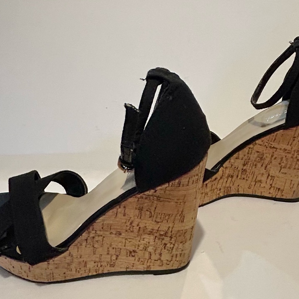Wet Seal Black Cork Wedge Sandals